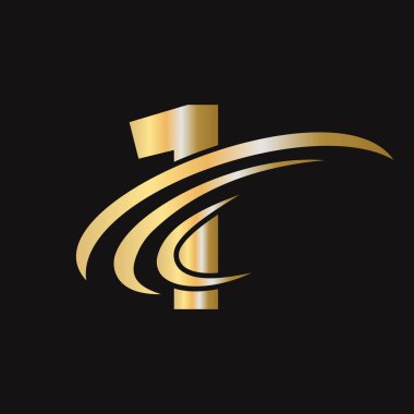 Birinci harf logosu ve lüks konsept. Modern 1 Logo Tasarımı Alfabe tabanlı iş logosu altın rengi