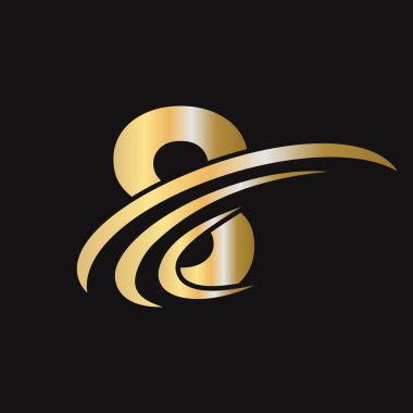 Lüks konseptli ilk 8 harfli logo. Modern 8 Logo Tasarımı Alfabe tabanlı iş logosu altın rengi