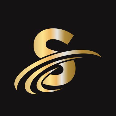 Lüks konseptli S harfi logosu. Modern S Logosu Tasarımı Alfabe tabanlı iş logosu altın rengi