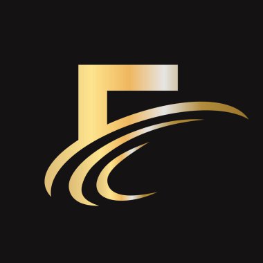 Yaratıcı F Logosu Tasarımı alfabe tabanlı iş logosu altın rengi. Lüks konseptli ilk F harfi logosu