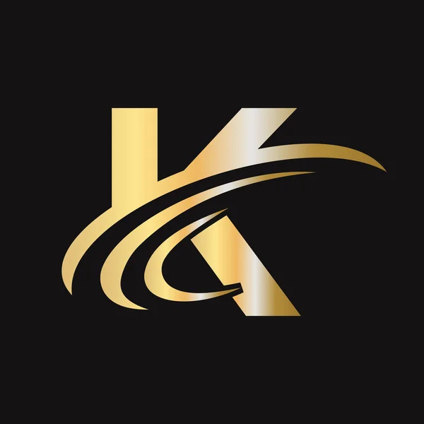 带有豪华概念的K字首字母标识 基于现代K标志设计的字母表业务标志型金黄色 — 图库矢量图片
