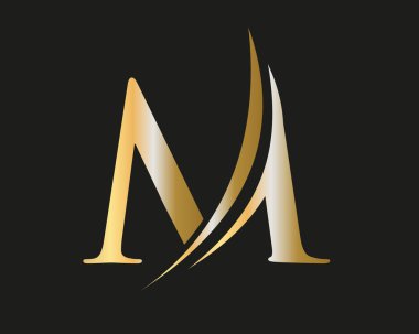 Modern M Harfi İlk Lüks Logo Şablonu. M Logosu Altın Kavram