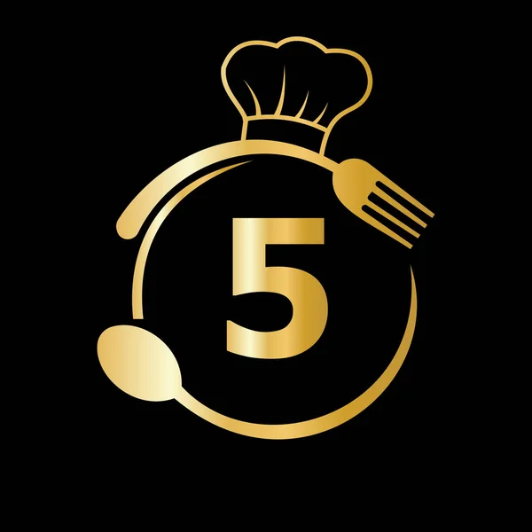 Logo Restaurace Písmeno Šéfkuchařským Kloboukem Lžičkou Vidličkou Symbol Pro Kuchyňské — Stockový vektor