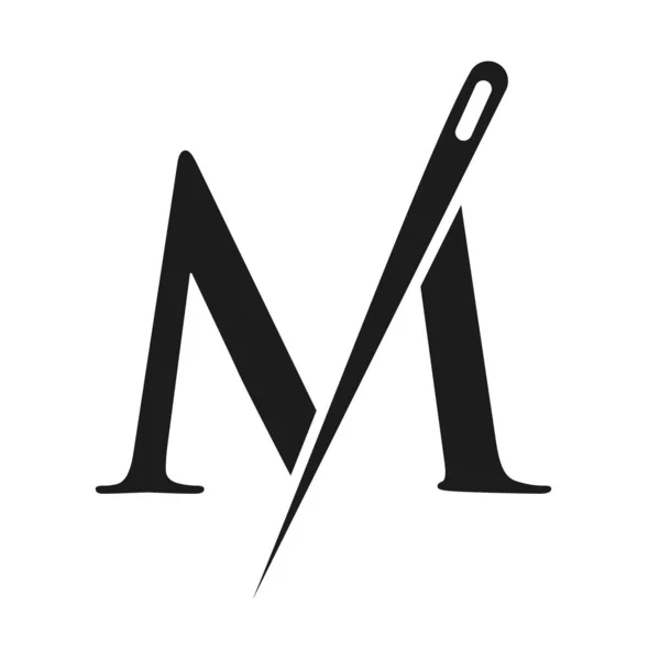頭文字Mテーラーロゴ 刺繍のための針と糸の組み合わせ ファッション ファブリックテンプレート — ストックベクタ
