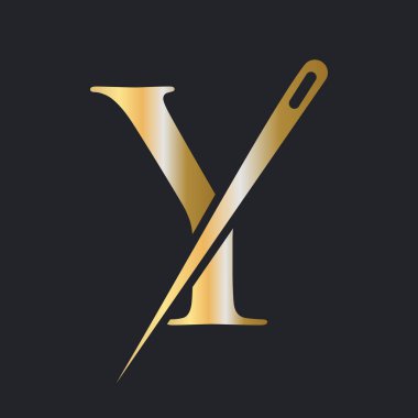 İlk harf Y Terzi Logosu, Nakış, Tekstil, Moda, Kumaş, Kumaş, Altın Renk Şablonu