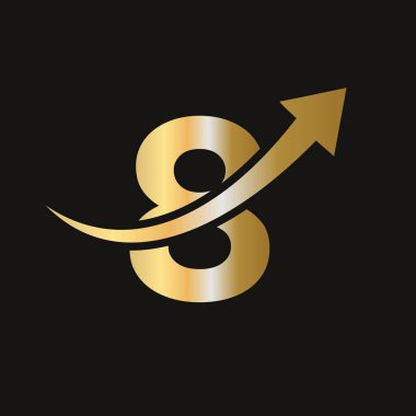 8 Harf Kavramının Finans Logosu. Pazarlama ve Finansal İş Logosu. Marketing Growth Arrow 'lu Mektup 8 Finansal Logo