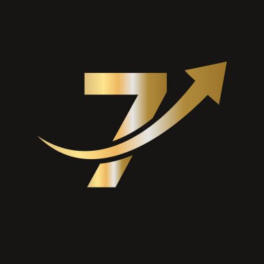 7 Harf Kavramının Finans Logosu. Pazarlama ve Finansal İş Logosu. Marketing Growth Arrow ile 7. Mektup Finansal Logo