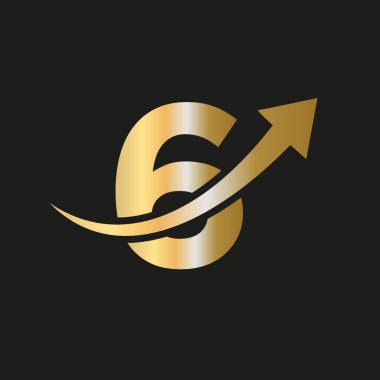 6 Harf Kavramının Finans Logosu. Pazarlama ve Finansal İş Logosu. Marketing Growth Arrow ile Mektup 6 Finansal Logo