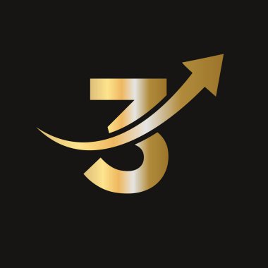 3 Harf Kavramının Finans Logosu. Pazarlama ve Finansal İş Logosu. Marketing Growth Arrow 'lu Mektup 3 Finans Logosu