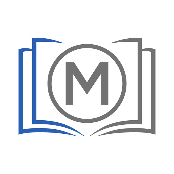 手紙Mテンプレート上の教育ロゴ Mレター上のオープンブックのロゴ 初期教育サインコンセプトテンプレート — ストックベクタ