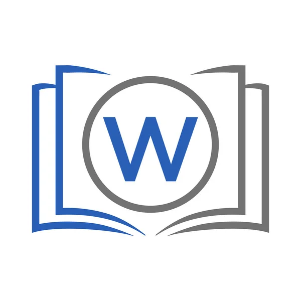 字母W模板上的教育标志 开放图书标志W字 启蒙教育标志概念模板 — 图库矢量图片