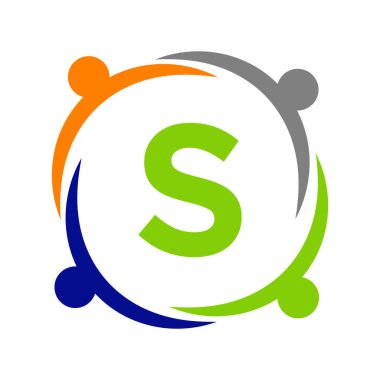 S Harfi Şablonlu Birlik Ekibi Logosu Tasarımı. S harfi üzerindeki Charity Logo Şablonu, İlk Birlik Vakfı İnsan Logosu İşareti