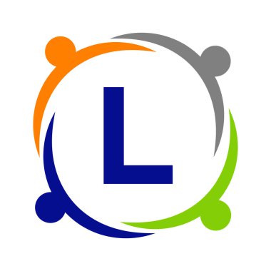 Birlik Ekibi İş Logosu Tasarımı L Harfi Şablonu. L harfi üzerindeki Charity Logo Şablonu, İlk Birlik Vakfı İnsan Logosu İşareti