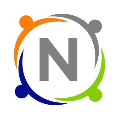 Birlik Ekibi Çalışma Logosu Şablonu N harfi ile tasarlandı. N harfi üzerindeki Charity Logo Şablonu, İlk Birlik Vakfı İnsan Logosu İşareti