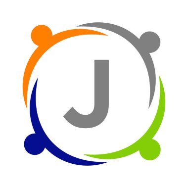 Birlik Ekibi İş Logosu Tasarımı J Harfi Şablonu. J harfi üzerindeki Charity Logo Şablonu, İlk Birlik Vakfı İnsan Logosu İşareti
