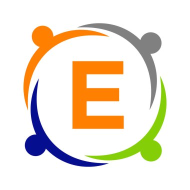 Birlik Ekibi Çalışma Logosu Şablonu E harfiyle tasarlandı. E harfi üzerindeki Charity Logo Şablonu, İlk Birlik Vakfı İnsan Logosu İşareti