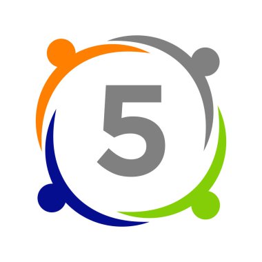 Birlik Ekibi Logo Tasarımı ve 5 Harf Şablonu. Beşinci Harfteki Charity Logo Şablonu, İlk Birlik Vakfı İnsan Logosu İşareti