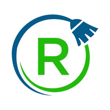 Hizmetçi Evi Temizlik Logosu R harfi üzerinde. Hizmetçi Logosu, Temizlik Fırçası Simgesi