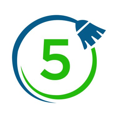 Mektup 5 'in Temizlik Logosu. Hizmetçi Logosu, Temizlik Fırçası Simgesi