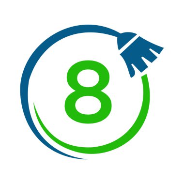 Mektup 8 'in Temizlik Logosu. Hizmetçi Logosu, Temizlik Fırçası Simgesi