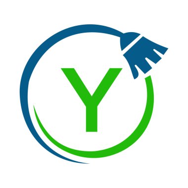 Hizmetçi Evi Temizlik Logosu Y harfi üzerinde. Hizmetçi Logosu, Temizlik Fırçası Simgesi