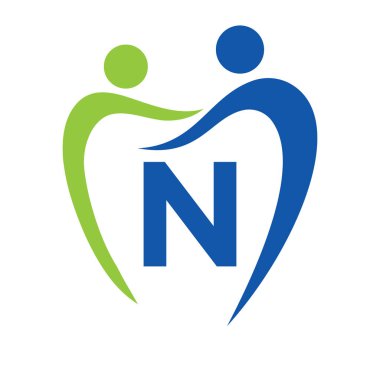 Harf N konseptindeki dişçi kliniği logosu. Aile Diş Bakımı Sembolü. Diş Dişçisi Logosu İşareti