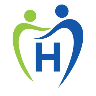H harfi üzerine dişçi kliniği logosu. Aile Diş Bakımı Sembolü. Diş Dişçisi Logosu İşareti