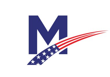 M harfli Amerikan İşletme Logosu, Şirket ve Şirket İşareti. ABD Logosu M Harfi Vektör Şablonu