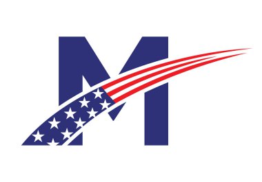 M harfli Amerikan İşletme Logosu, Şirket ve Şirket İşareti. ABD Logosu M Harfi Vektör Şablonu