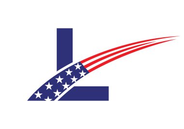 İlk harf L Amerikan İş Logosu, Şirket ve Şirket İşareti. ABD Amerikan Logosu L Harfi Vektör Şablonu