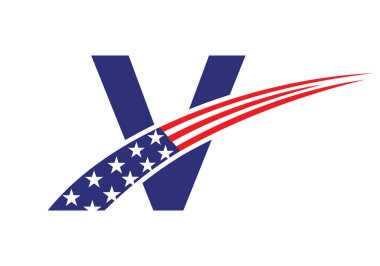 Amerikan İşletme Logosu, Şirket ve Şirket İşareti. V Harfi Vektör Şablonunda ABD Logosu