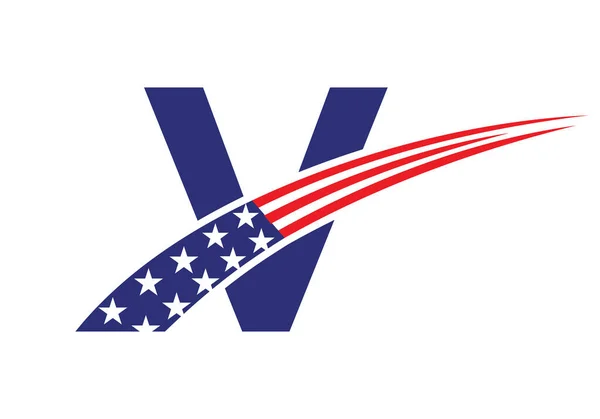 初期の手紙Vビジネスのためのアメリカのロゴ 企業や会社の看板 Usa American Logo Letter Vベクトルテンプレート — ストックベクタ