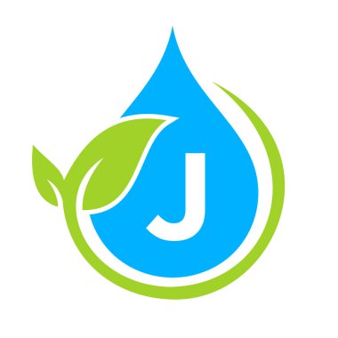 J Şablonu 'nda Eko Yaprak ve Su Damlası logosu. J harfi su kavramı