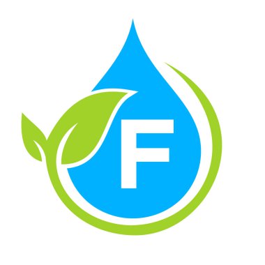 F şablonunda Eko Yaprak ve Su Damlası logosu. F harfi su kavramı