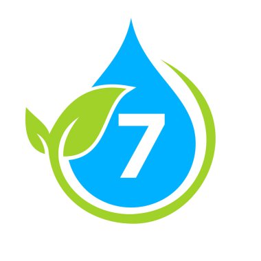 7. harf şablonunda Eko Yaprak ve Su Teslimatı logosu. Harf 7 Su Konsepti
