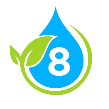 Mektup 8 şablonunda Eko Yaprak ve Su Teslimatı logosu. Harf 8 Su Kavramı