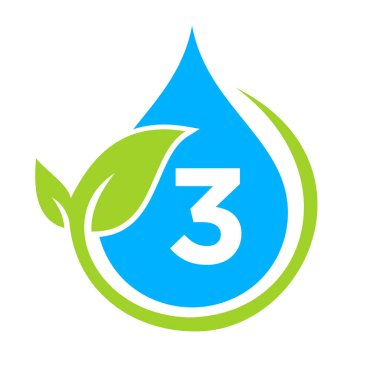 3. harf şablonunda Eko Yaprak ve Su Teslimatı. Harf 3 Su Konsepti