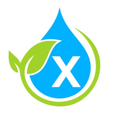 Eko Yaprak ve Su Damlası Logosu Harf X Şablonu 'nda. Harf X Su Kavramı