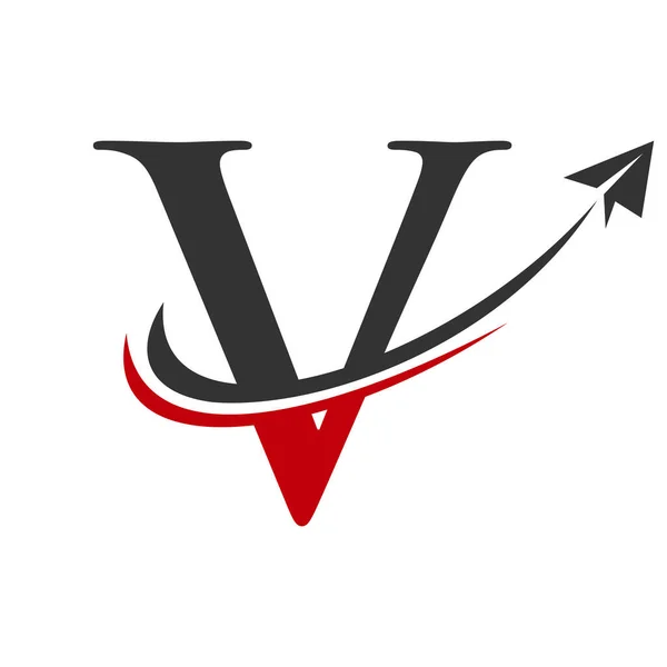 字母V上的旅行标志向量模板 信件V航空旅行标志设计 — 图库矢量图片