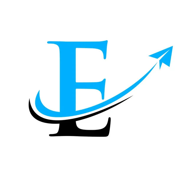 字母E上的旅行标识向量模板 字母E航空旅行标志设计 — 图库矢量图片