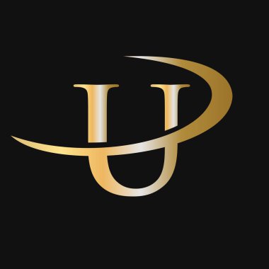 İlk U Logo Şablonu Vektör Simgesi Tasarımı. U Harfi Logotype Altın Renk Lüks İşaret Vektörü Konsepti