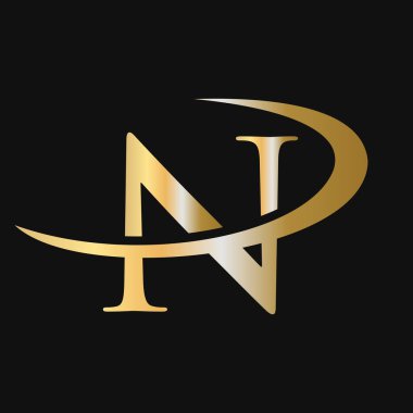 Baş harfi N Logo Şablon Vektör Simgesi Tasarımı. N Harfi Logotype Altın Renk Lüks İmza Vektörü Konsepti