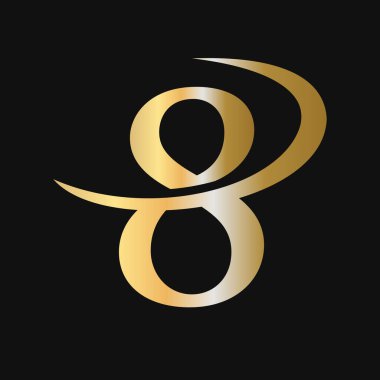 İlk Mektup 8 Logo Şablon Vektör Simgesi Tasarımı. 8 Harf Logotype Altın Renk Lüks İşaret Vektörü Konsepti