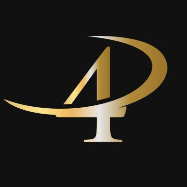 İlk Harf 4 Logo Şablon Vektör Simgesi Tasarımı. 4 Harf Logotype Altın Renk Lüks İşaret Vektörü Konsepti