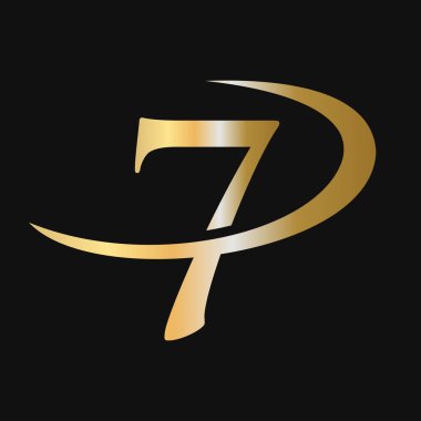 İlk Harf 7 Logo Şablon Vektör Simgesi Tasarımı. 7 Harf Logotype Altın Renk Lüks İşaret Vektörü Konsepti