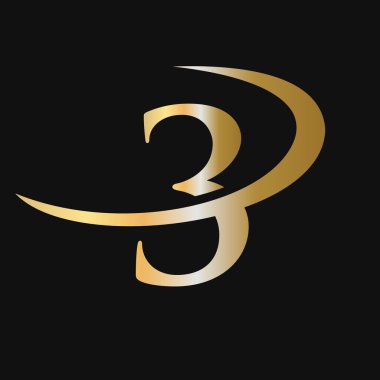 İlk Harf 3 Logo Şablon Vektör Simgesi Tasarımı. 3 Harf Logotype Altın Renk Lüks İşaret Vektörü Konsepti