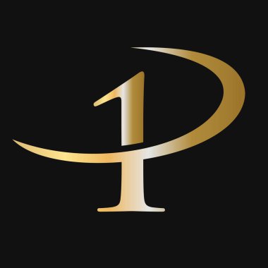 İlk Harf 1 Logo Şablon Vektör Simgesi Tasarımı. 1. Harf Logotype Altın Renk Lüks İşaret Vektörü Konsepti