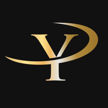 Y harfinin ilk logo şablonu vektör simgesi tasarımı. Y Harfi Logotype Altın Renk Lüks İşaret Vektörü Konsepti