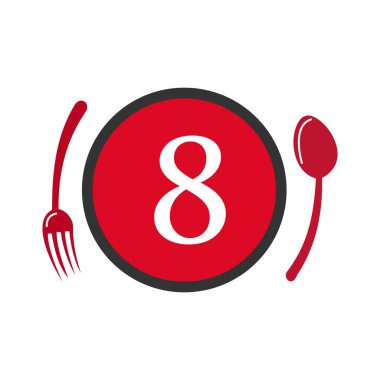 Mektup 8 Restoran Logosu. Logotype Restoranı 8. Mektup Kaşık ve Çatal Kavram Vektörü