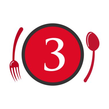 Mektup 3 Restoran Logosu. Logotype Restoranı 3. Kaşık ve Çatal Kavram Vektörü